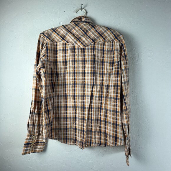 Scully Womens Top Medium Snap Button Up Shirt Plaid Yellow Blue Long Sleeve - Picture 2 of 7